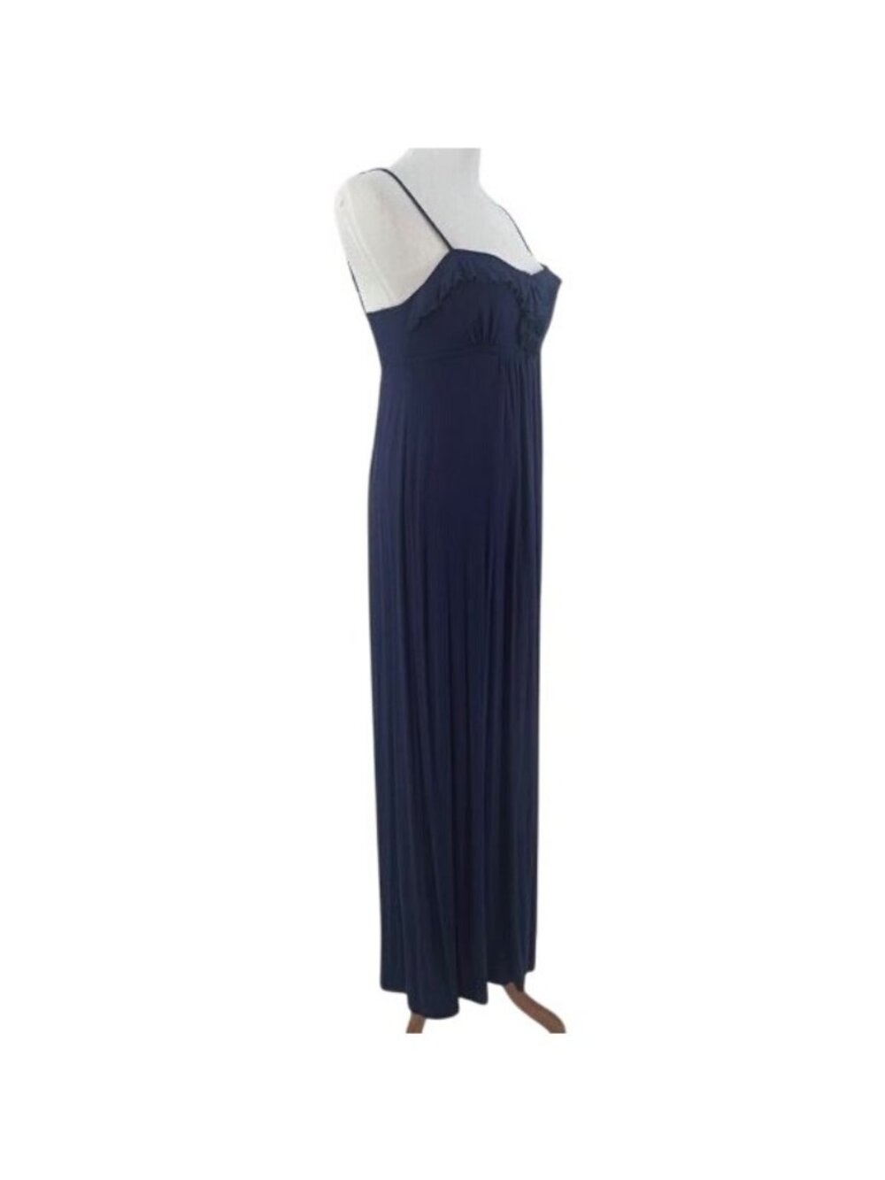 VTG Navy Blue Ruffle Hem Empire Waist Maxi Dress | Dark Coquette Romantic Grunge - Picture 13 of 16